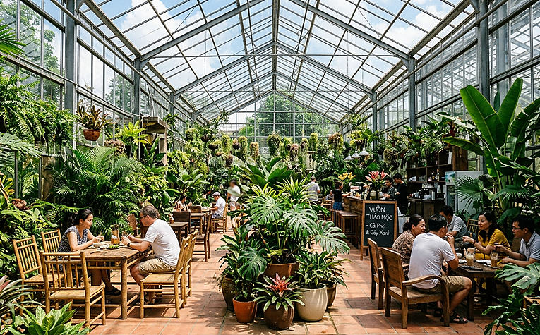 Mô hình quán cafe nhà kính ngập tràn ánh sáng tự nhiên