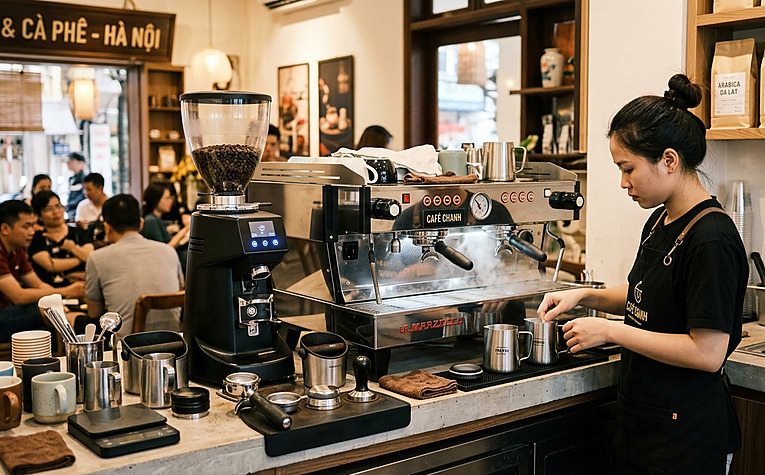 Chi phí máy pha cà phê espresso và dụng cụ quầy bar pha chế