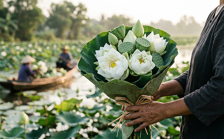 bó hoa sen trắng thanh tao