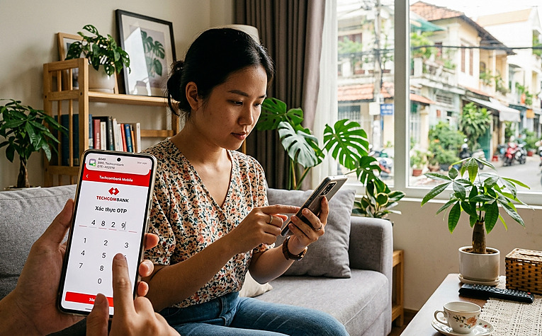 Xác thực bằng mã OTP trên ứng dụng Techcombank Mobile