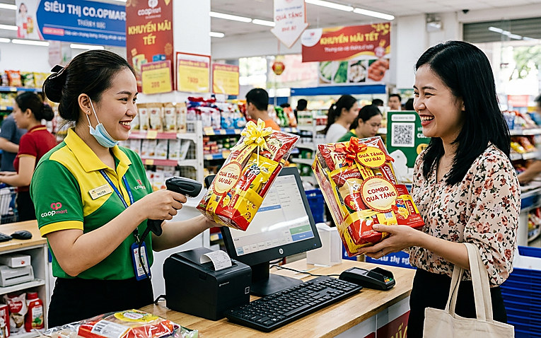Thanh toán đơn hàng combo và xuất hàng tặng khuyến mãi tại quầy thu ngân