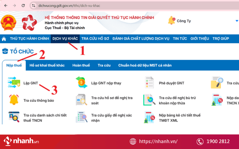 Bước 2: Lập giấy nộp tiền