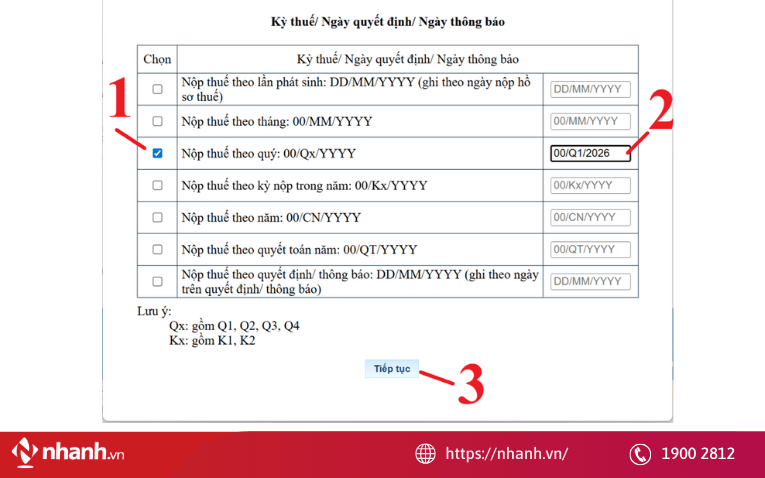 Sau đó chọn nội dung khoản nộp phù hợp.