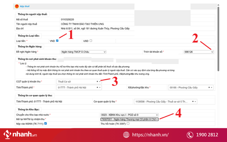 Bước 4: Lập giấy nộp tiền thuế TNDN