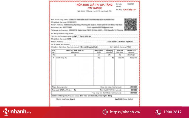 Mẫu hóa đơn xuất quà tặng bánh trung Thu