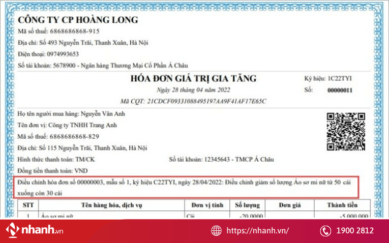 Hóa đơn điều chỉnh
