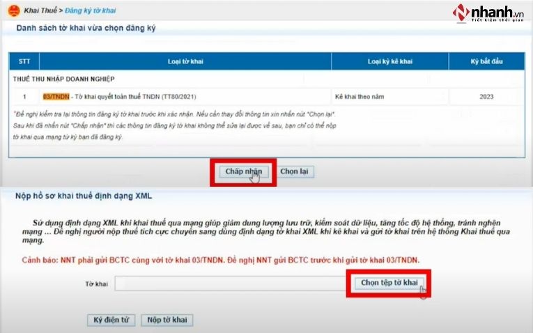 Nộp tờ khai quyết toán thuế TNDN XML