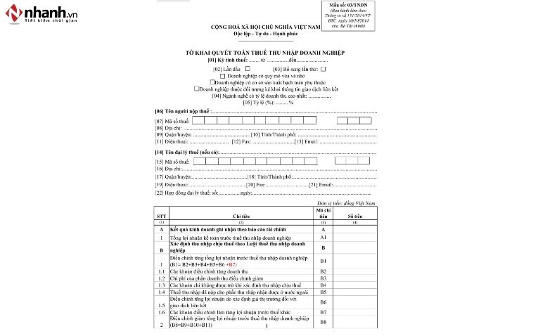 Hồ sơ quyết toán thuế TNDN