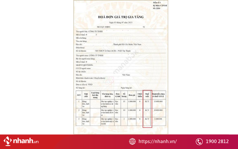 Hóa đơn giá trị gia tăng không chịu thuế