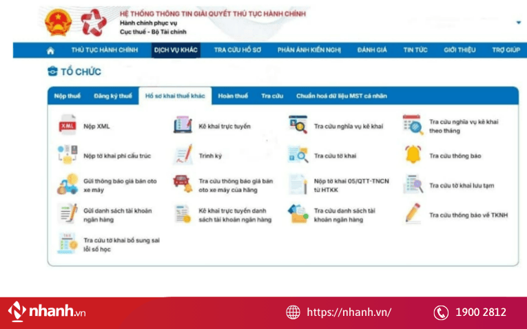 Chọn chức năng nộp hồ sơ khai thuế