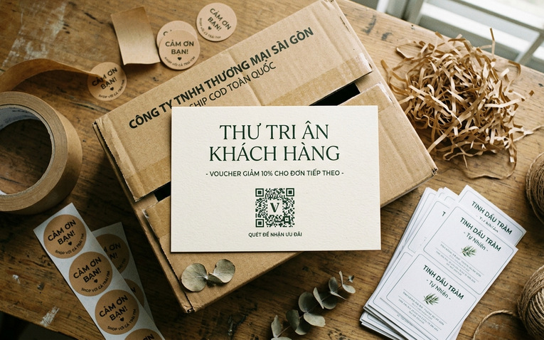 Mẫu thư tri ân khách hàng Shopee hiện đại tích hợp mã QR voucher giảm giá