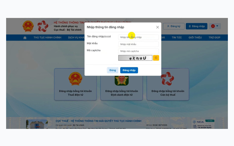 Nhập đầy đủ tên đăng nhập
