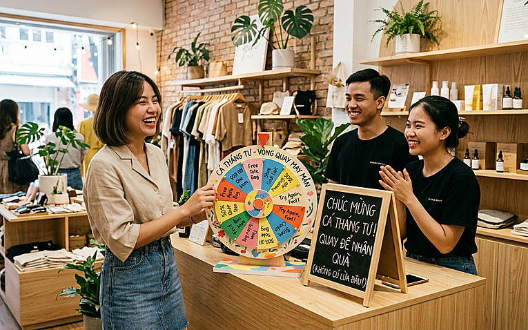 Minigame vòng quay may mắn rộn ràng ngày Cá tháng Tư tại quầy thu ngân