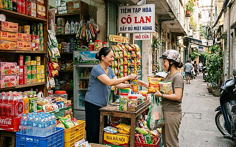 Tiệm tạp hóa nhỏ ở nông thôn với đa dạng mặt hàng thiết yếu