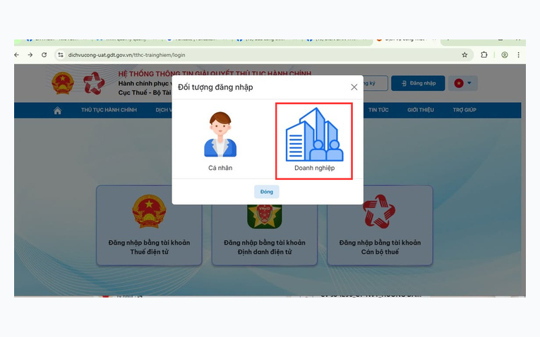 Lựa chọn tài khoản đăng nhập