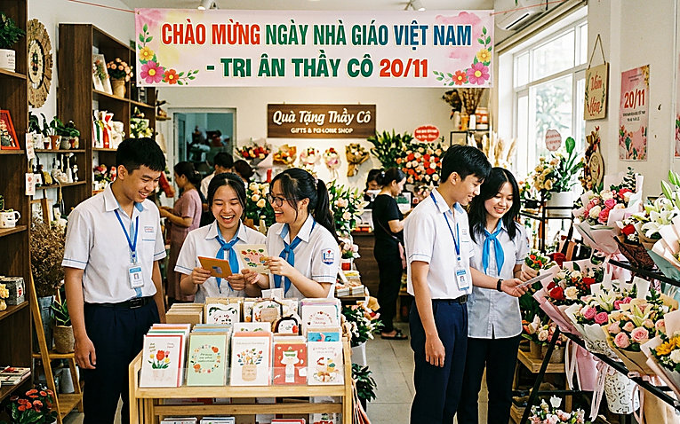 Học sinh và phụ huynh chọn quà tri ân thầy cô giáo ngày 20/11