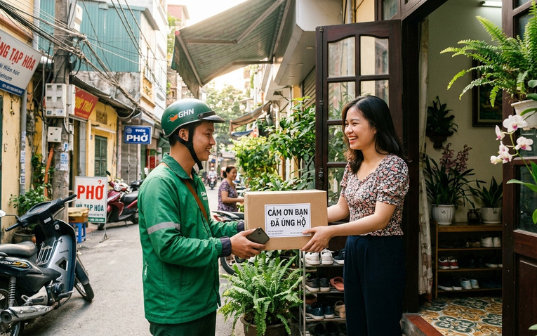 Khách hàng hài lòng khi nhận bưu phẩm Shopee có thư cảm ơn chu đáo