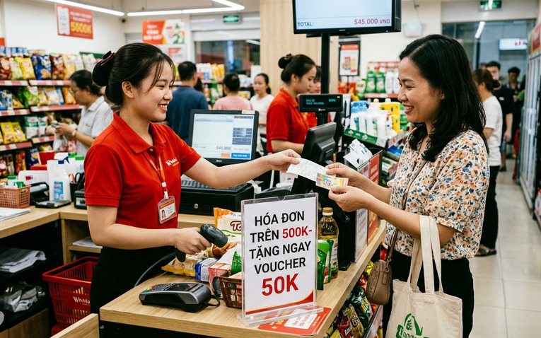 Hình thức khuyến mãi tặng voucher theo giá trị hóa đơn thanh toán tại quầy