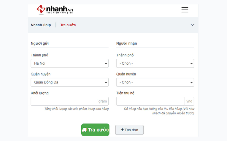 Tra cứu cước trên Nhanh.vn