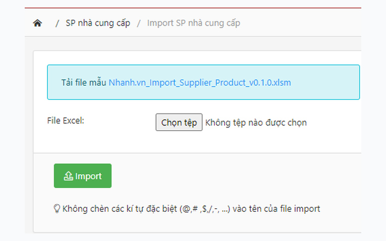 Import gắn sản phẩm theo nhà cung cấp từ file Excel