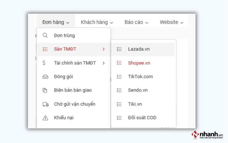 Đồng bộ đơn hàng trên sàn TMĐT của phần mềm Nhanh.vn