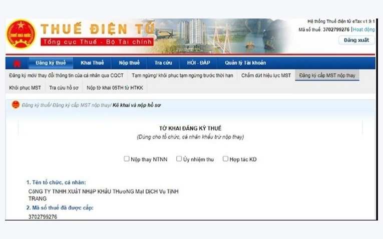 Chọn mục Đăng ký thuế trên hệ thống Thuế điện tử cho nhà thầu nước ngoài