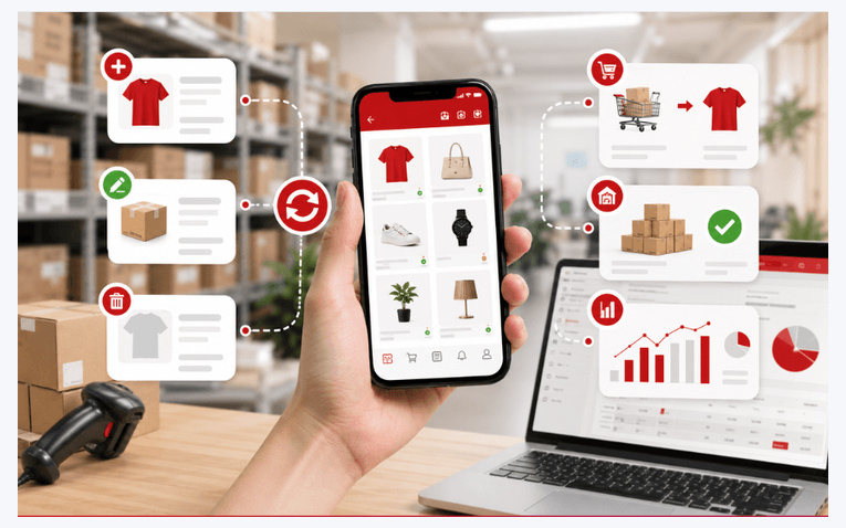 Tính năng quản lý sản phẩm và kiểm kê hàng tồn kho tức thời trên app di động