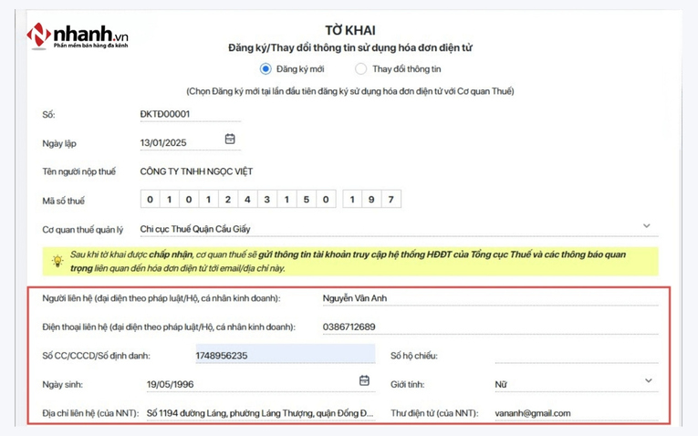 Truy cập Cổng thông tin Hóa đơn điện tử và điền thông tin chung