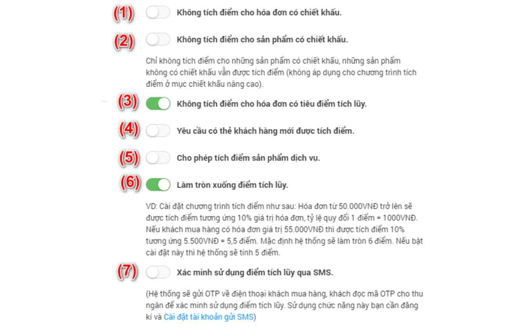 Cài đặt quy định tích điểm tiêu điểm