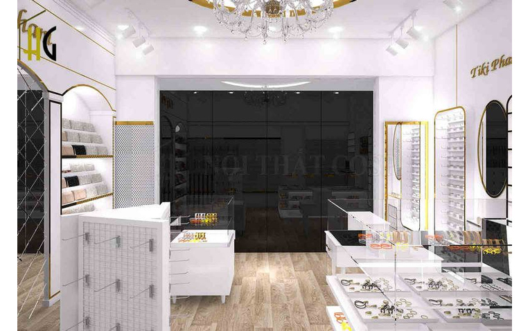 Trang trí shop trang sức với ánh sáng trắng và màu sắc hòa hợp