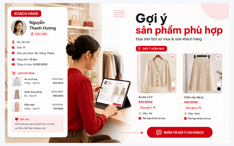Gợi ý sản phẩm theo lịch sử mua và size khách hàng