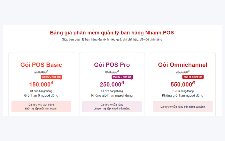 Bảng giá phần mềm quản lý doanh thu bán hàng Nhanh.POS hợp lý linh hoạt