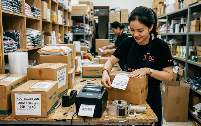 Bàn đóng gói kiện hàng thương mại điện tử chuyên nghiệp