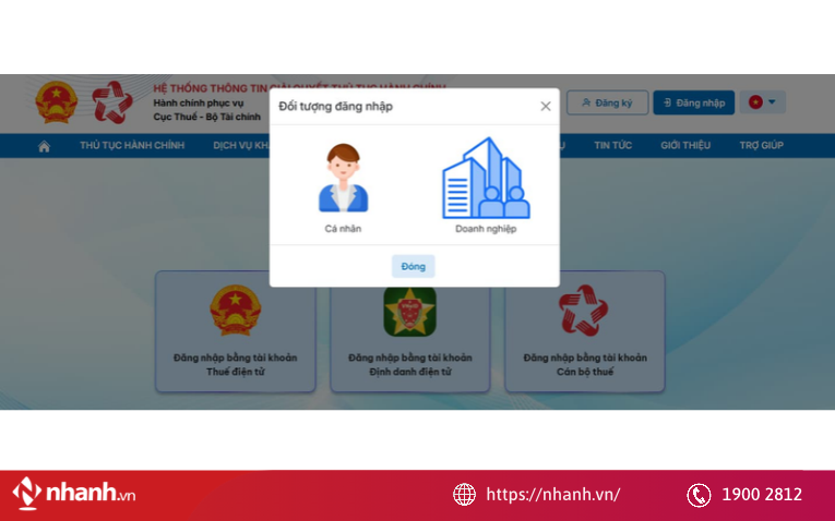 Chọn chức năng dành cho hộ, cá nhân kinh doanh