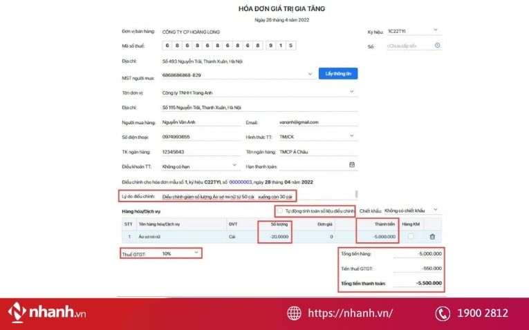 Cách lập hóa đơn điều chỉnh lần 2