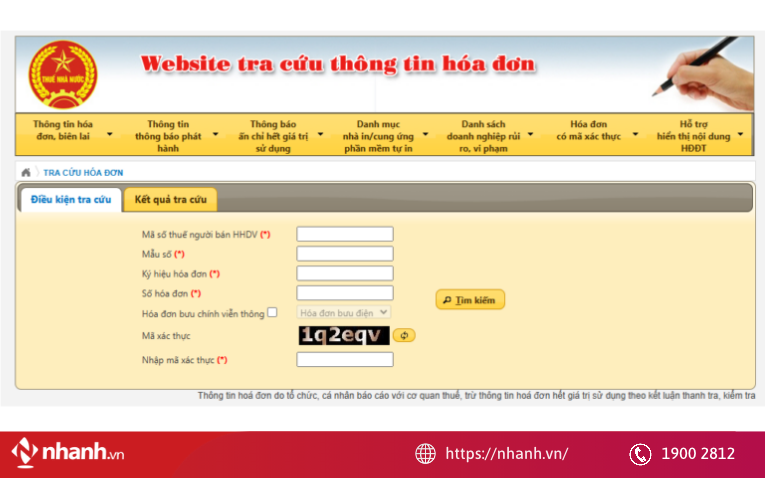 Truy cập website tra cứu thông tin hóa đơn