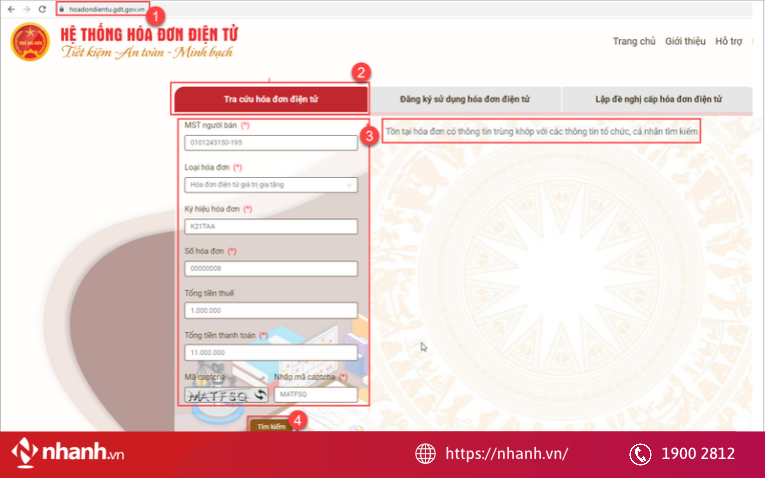 Nhập thông tin hóa đơn cần tra cứu