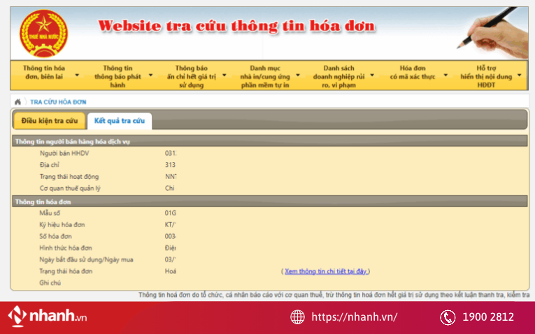 Nhập đầy đủ thông tin hóa đơn cần kiểm tra