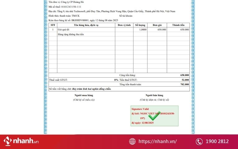Cách xuất hóa đơn hàng biếu tặng