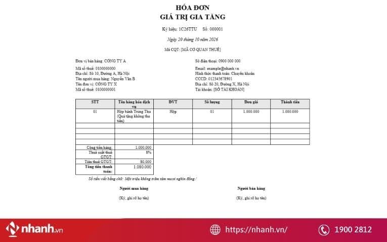 Mẫu hóa đơn hàng biếu tặng tham khảo