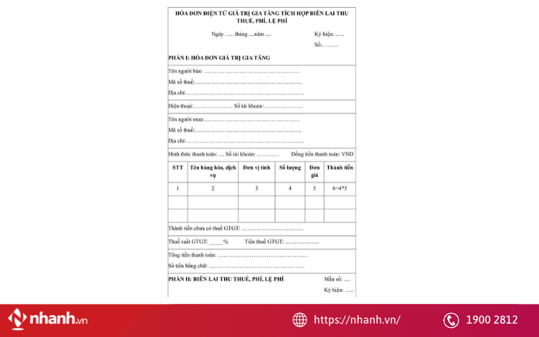 Hóa đơn điện tử giá trị gia tăng tích hợp biên lai thu thuế, phí, lệ phí