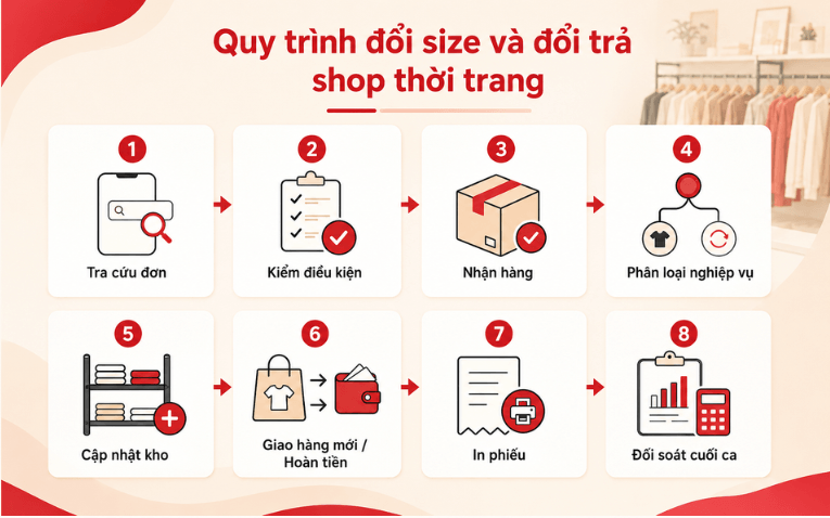 8 bước đổi size và đổi trả hàng tại shop thời trang