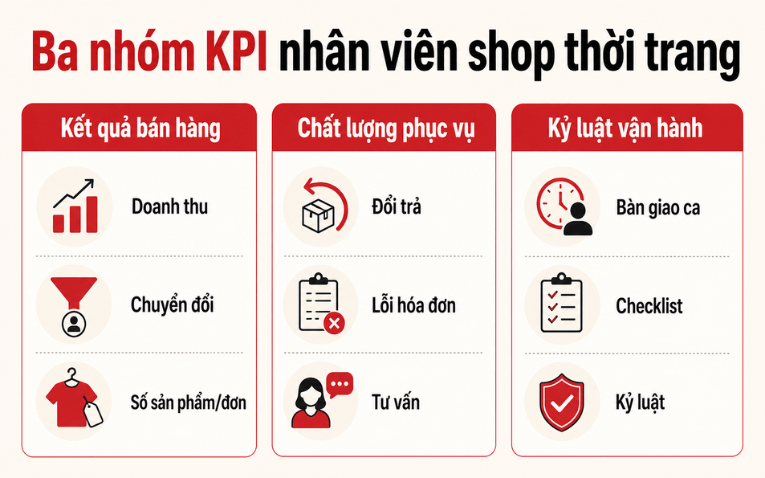 Ba nhóm KPI đánh giá nhân viên shop thời trang