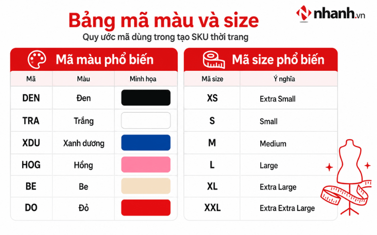 Bảng quy ước màu và size