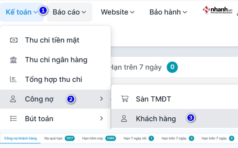 Bộ lọc công nợ khách hàng trên phần mềm Nhanh.vn