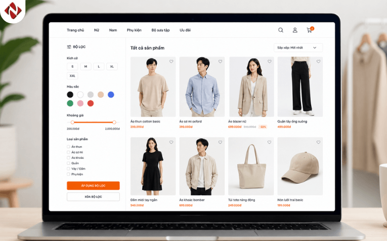 Bộ lọc template website bán quần áo theo size màu
