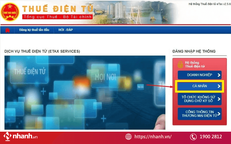 Cá nhân đăng nhập vào hệ thống thuế điện tử
