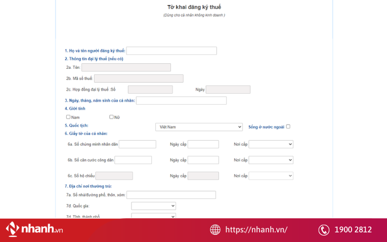 Cá nhân hoàn thiện tờ khai đăng ký thuế