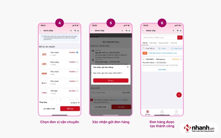 Các bước gửi hàng qua MoMo Ship