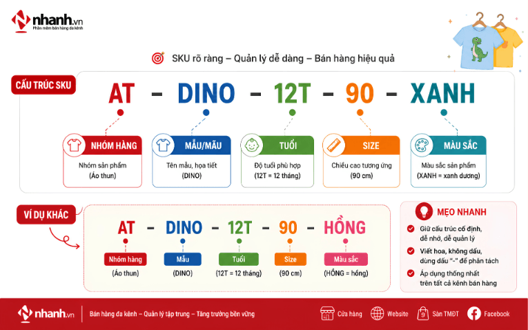 Cách đặt mã SKU quần áo trẻ em theo tuổi, size và màu